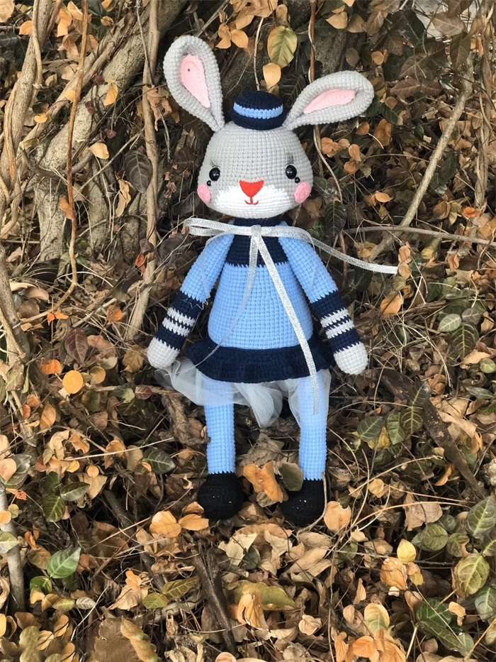 Knitted woolen grey rabbit dollnum