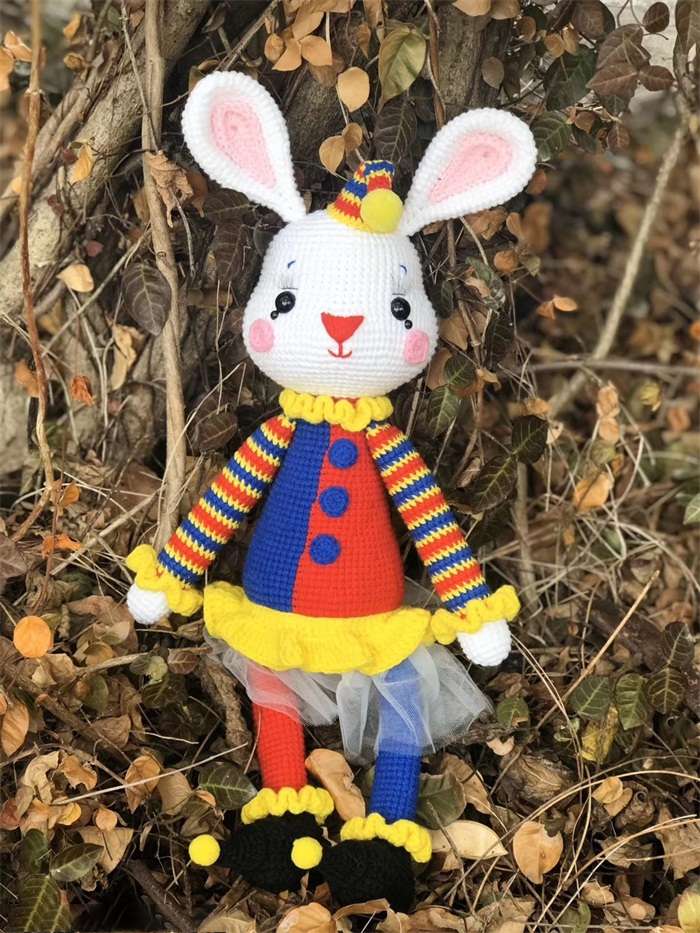 Knitted woolen grey rabbit dollnum